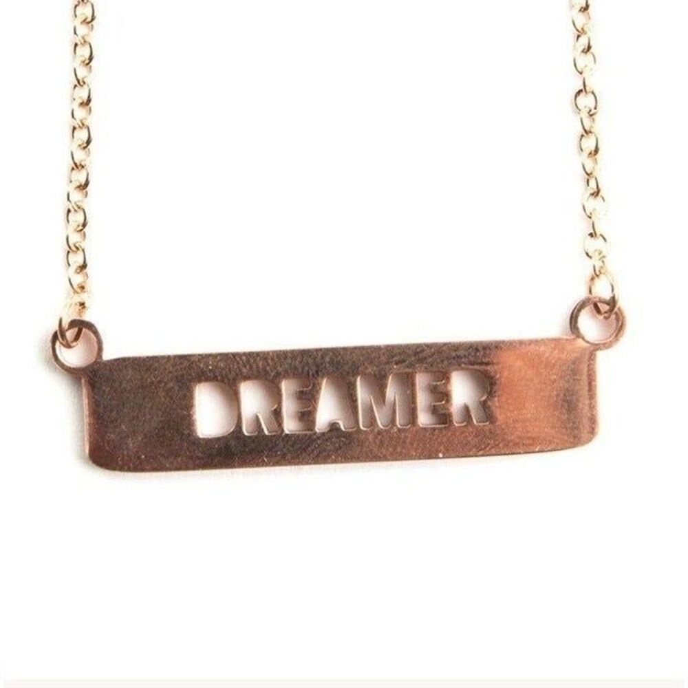 JAECI Rose Gold Tone “DREAMER” Cutout Bar Necklace